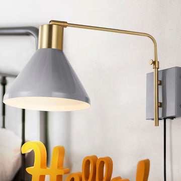 Max 20.5" Swing Arm Modern Midcentury Iron USB Charging Port LED Sconce - JONATHAN Y